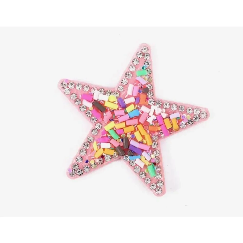 10pcs Funfetti Stars Pink Rhinestone Sprinkles Sew Glue on 2in